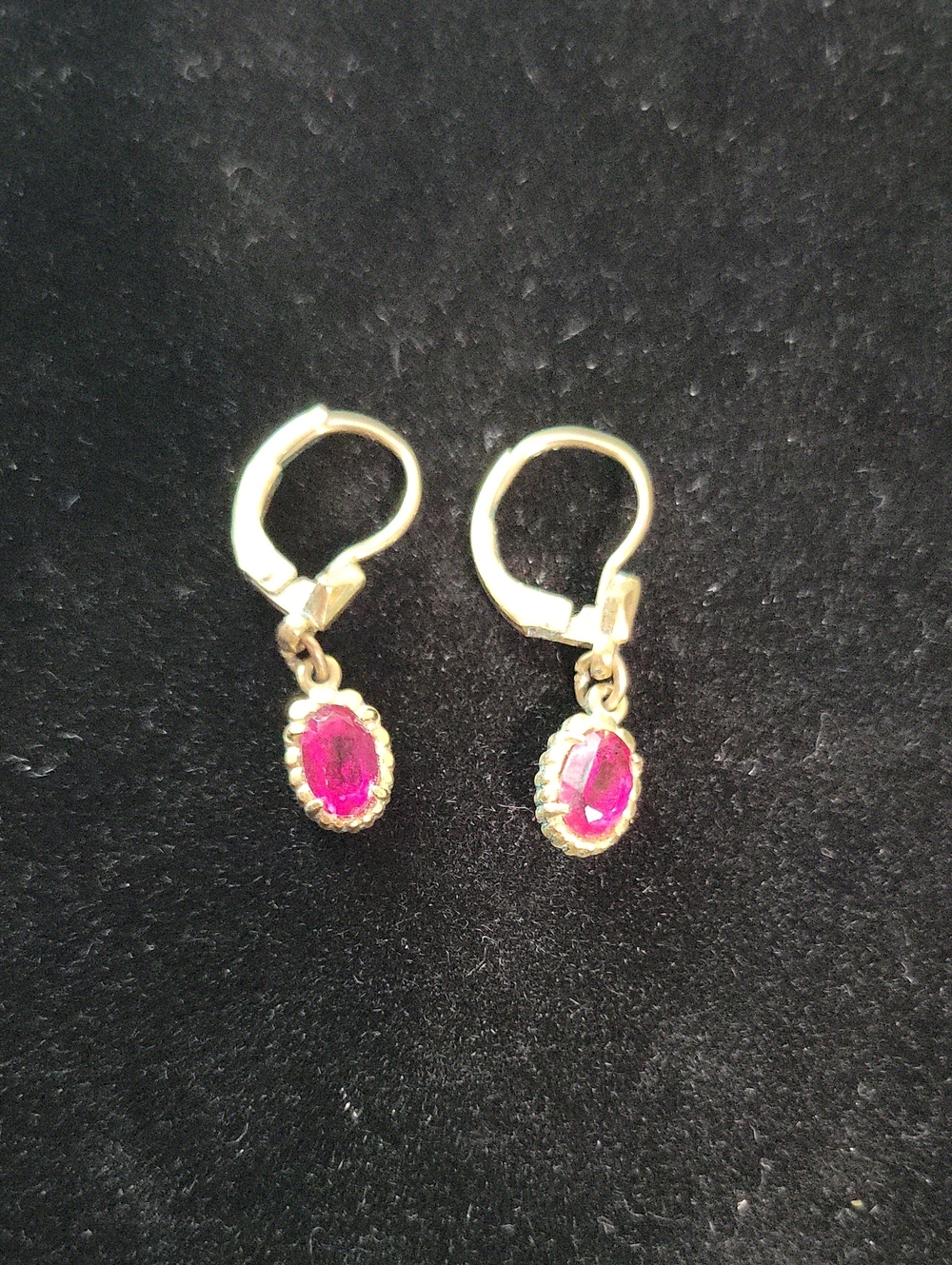 Gold Tone Drop Earrings with Pink Ruby-Style Stones
